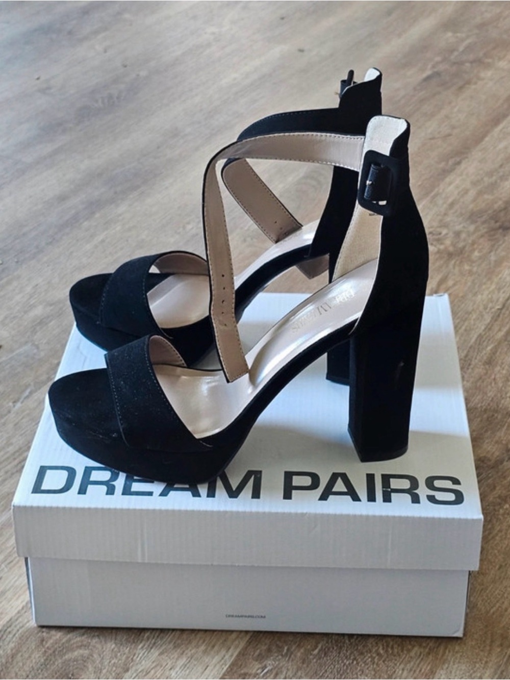 Dream Pairs Black Suede Platform Block Heel Sandals with Ankle Strap